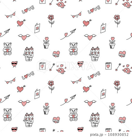 Romantic doodle pattern for Valentines Day. Vector illustration. 108930852