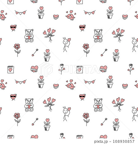 Romantic doodle pattern for Valentines Day. Vector illustration. Romantic doodle pattern for Valentines Day. Vector illustration. 108930857