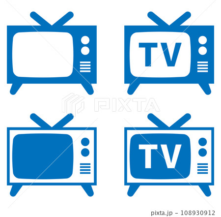 レトロなテレビのアイコンセット 青 108930912