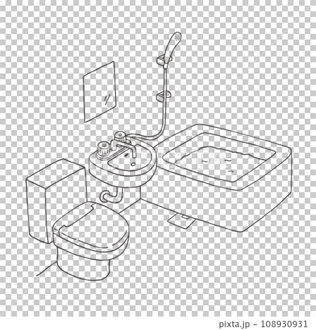 Hand-drawn illustration of unit bath (monochrome) 108930931