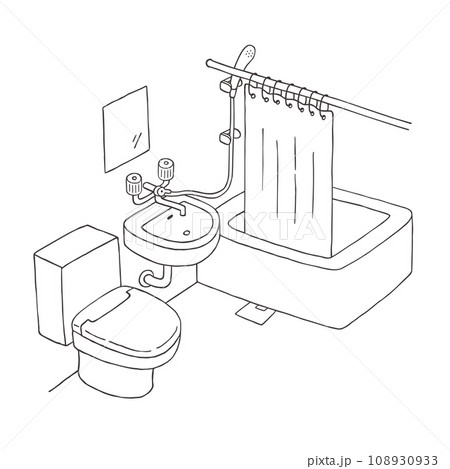 ユニットバスの手描きイラスト(モノクロ) ユニットバスの手描きイラスト(モノクロ) 108930933