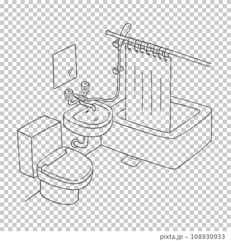 ユニットバスの手描きイラスト(モノクロ) ユニットバスの手描きイラスト(モノクロ) 108930933