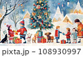 レトロ寒そうだけれど楽しそうな野外のクリスマスプレゼント交換 108930997