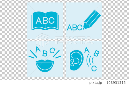 Single color icons without lines representing the four basic skills necessary for learning English. 108931313