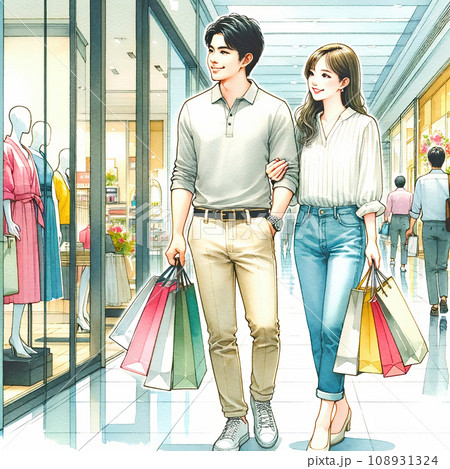 若いカップルの週末ショッピングデートイラスト 108931324