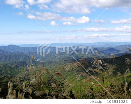 愛媛県南宇和郡愛南町_青空とススキと山並みの眺望2 愛媛県南宇和郡愛南町_青空とススキと山並みの眺望2 108931328