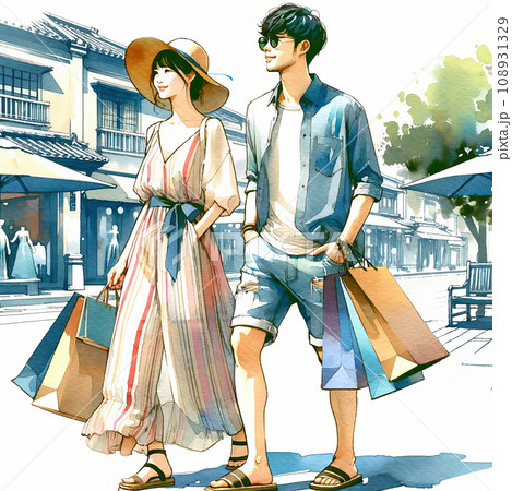 若いカップルの週末ショッピングデートイラスト 108931329