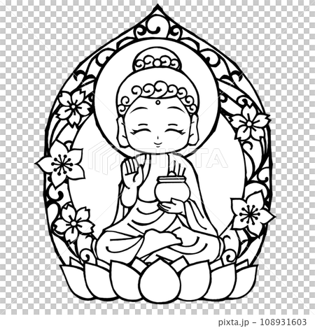 薬師如来（笑・モノクロ 108931603