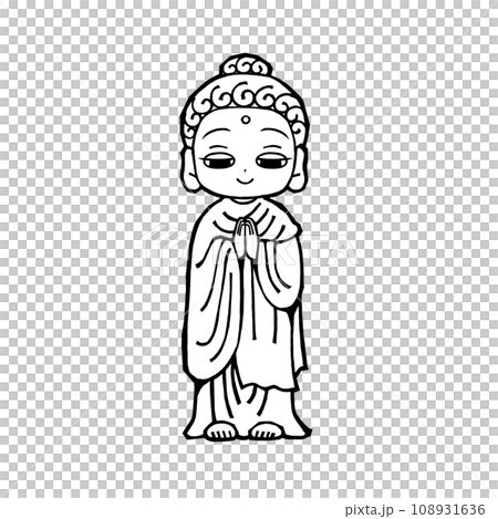 お釈迦様(合掌・とろん・モノクロ お釈迦様(合掌・とろん・モノクロ 108931636