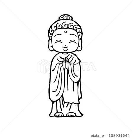 お釈迦様（合掌・笑う2・モノクロ 108931644