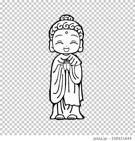 お釈迦様（合掌・笑う2・モノクロ 108931644