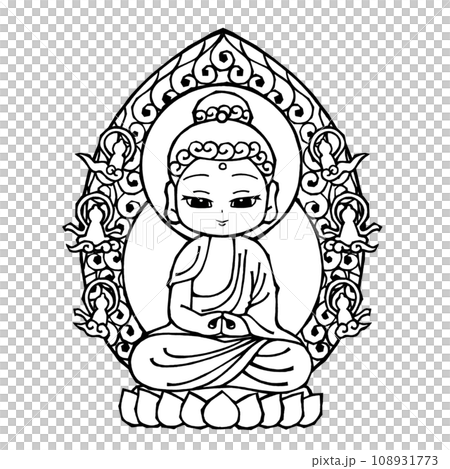 Amida Nyorai (seated, eyes open, monochrome) 108931773