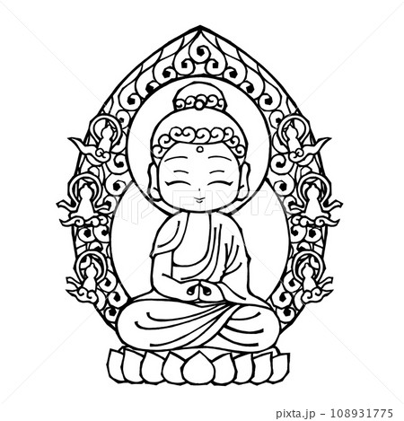 阿弥陀如来（座・笑・モノクロ 108931775