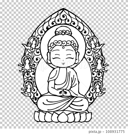 阿弥陀如来（座・笑・モノクロ 108931775