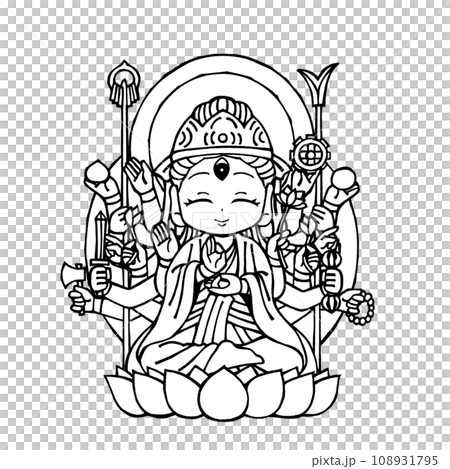准胝観音菩薩(笑・モノクロ 准胝観音菩薩(笑・モノクロ 108931795