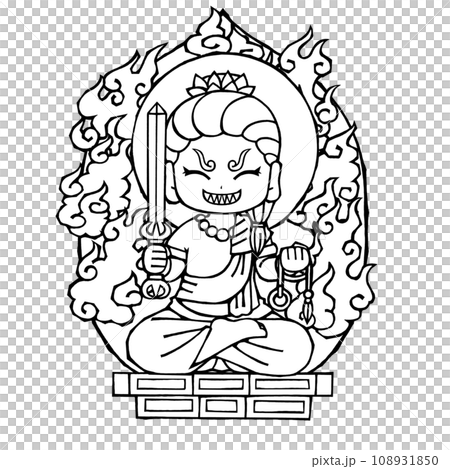 Fudo Myoo（坐著，笑，單色） 108931850