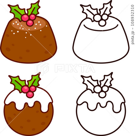 Christmas pudding cartoon drawing 108932310