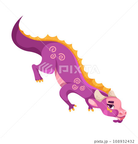 Fairy Purple Baby Dragon as Horned Legendary Creature Vector Illustration 108932432