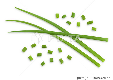 Green onion isolated on the white background. Top view. Flat lay. Green onion isolated on the white background. Top view. Flat lay. 108932677