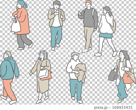 冬のファッションで歩く人たち 108933435