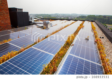 eco solar panels on the roof eco solar panels on the roof 108933531