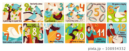Twelve days of Christmas. Vector collection of images. Christmas countdown. Twelve days of Christmas. Vector collection of images. Christmas countdown. 108934332