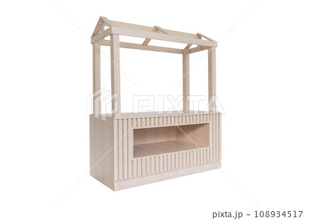 Wooden market stand isolated on white background, with clipping path Wooden market stand isolated on white background, with clipping path 108934517