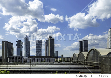 Frankfurt, Germany, 06.30.2023, cityscape of Frankfurt seen from a platform at the trainstation 108934595