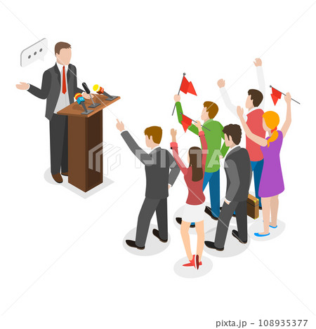 3D Isometric Flat Vector Set of Scenes with Politicians. Item 1 108935377