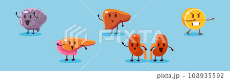 Funny Human Internal Body Organ Character Vector Set 108935592