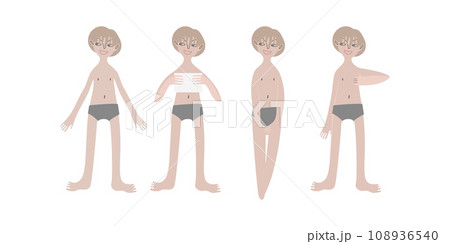 Four northern women in swimsuits. Different body sizes and shapes. Diversity. Pale skin tone and blonde hair. Vector illustration in flat style Four northern women in swimsuits. Different body sizes and shapes. Diversity. Pale skin tone and blonde hair. Vector illustration in flat style 108936540