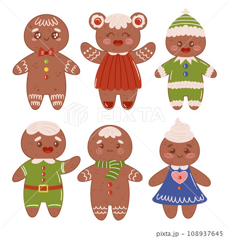 Delightful Gingerbread Man and Woman Set, With Colorful Icing And Candy Decorations. Cookies Exuding Holiday Charm 108937645