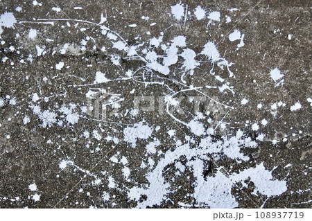 DIY塗装で偶然コンクリート床にできた白ペンキアート 108937719