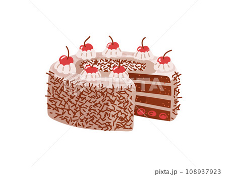 Black forest cake sweet pasty from germany with cherrys.Vector illustration Black forest cake sweet pasty from germany with cherrys.Vector illustration 108937923