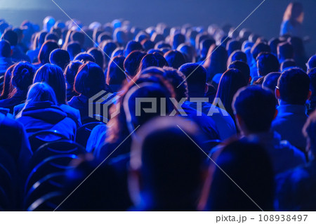 From above back view of businesspeople attending concert in stadium From above back view of businesspeople attending concert in stadium 108938497