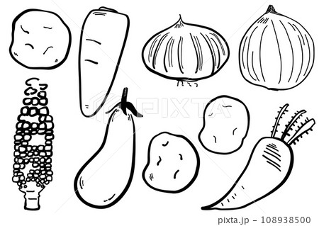 モノクロ野菜イラストセット 108938500