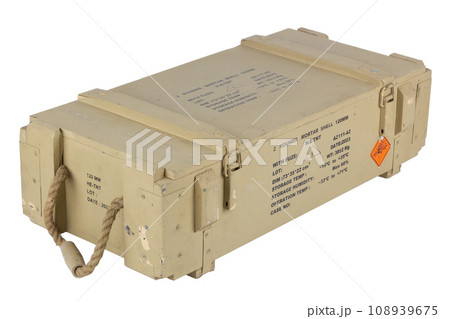 Army ammunition yellow colored wooden crate. Army ammunition yellow colored wooden crate. 108939675