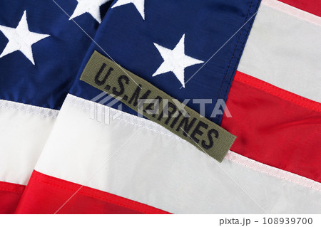 U.S. MARINES Branch Tape on national USA flag 108939700