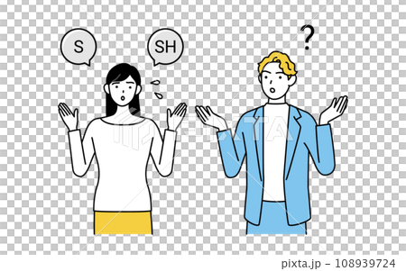 English conversation: A Japanese woman has trouble understanding English pronunciations s and sh to white men. English conversation: A Japanese woman has trouble understanding English pronunciations s and sh to white men. 108939724