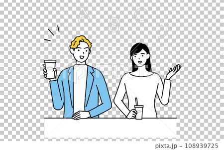 English conversation, Japanese woman talking in English with a white man at a cafe 108939725