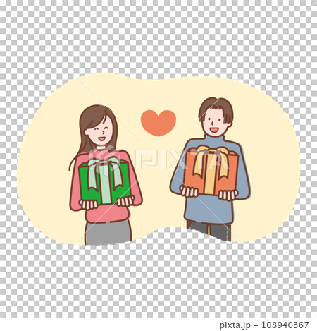 Smiling couple sharing a special moment - exchanging gifts of love and gratitude Smiling couple sharing a special moment - exchanging gifts of love and gratitude 108940367