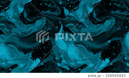 An abstract oil painting with fragments of artwork and paint brush strokes creates a modern and contemporary art background. The painting is highlighted by a beautiful blue and black color texture. 108940883