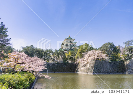 名古屋城と桜とお堀 北側 名城公園側 名古屋城と桜とお堀 北側 名城公園側 108941171