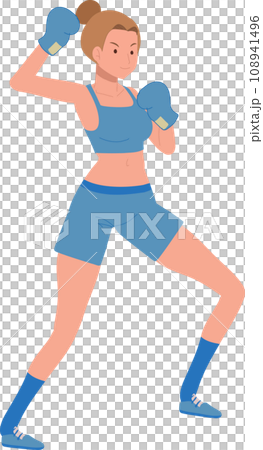 Active Sports Woman Boxing with Confidence. Powerful Female Boxer in Gym Workout Session 108941496