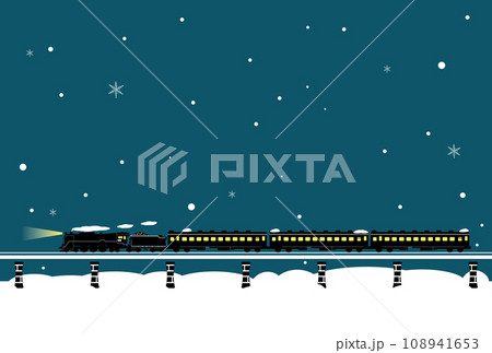 雪の中のSL ポストカード 青 横 雪の中のSL ポストカード 青 横 108941653