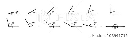 different angle degrees doodle vector illustration. obtuse acute mathematical 30, 45, 60, 90, 120, 180 degree triangle. measure and geometric math symbol collection set. Educational school learning different angle degrees doodle vector illustration. obtuse acute mathematical 30, 45, 60, 90, 120, 180 degree triangle. measure and geometric math symbol collection set. Educational school learning 108941715