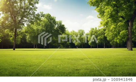 Green lawn and trees background with copyspace....のイラスト素材 [108941846 ...