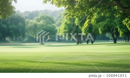 Green lawn and trees background with copyspace....のイラスト素材 [108941851 ...