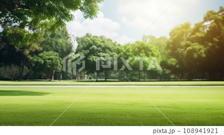 Green lawn and trees background with copyspace....のイラスト素材 [108941921 ...