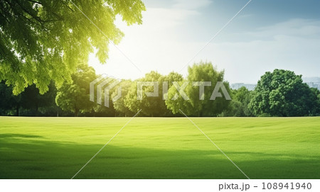 Green lawn and trees background with copyspace....のイラスト素材 [108941940 ...